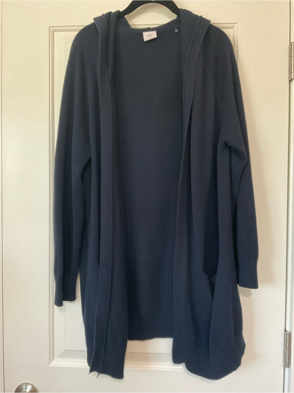 CAbi Hooded Open Knit Cardigan in Navy